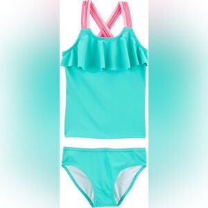 Carter's Girls' 2-Piece Swimwear Set (size 10, Turquoise Ruffle/Cross Strap)